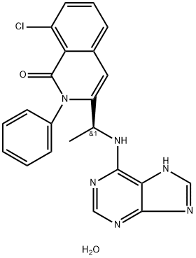 1(2H)-Isoquinolinone, 8-chloro-2-phenyl-3-[(1S)-1-(9H-purin-6-ylamino)ethyl]-, hydrate (1:) 구조식 이미지
