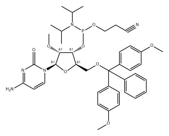 Cytidine, 5'-O-[bis(4-methoxyphenyl)phenylmethyl]-2'-O-methyl-, 3'-[2-cyanoethyl N,N-bis(1-methylethyl)phosphoramidite] Structure