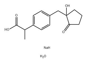 Benzeneacetic acid, 4-[(1-hydroxy-2-oxocyclopentyl)methyl]-α-methyl-, sodium salt, hydrate (1:1:2) Structure