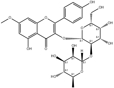 4H-1-Benzopyran-4-one, 3-[[2-O-(6-deoxy-α-L-mannopyranosyl)-β-D-galactopyranosyl]oxy]-5-hydroxy-2-(4-hydroxyphenyl)-7-methoxy- 구조식 이미지