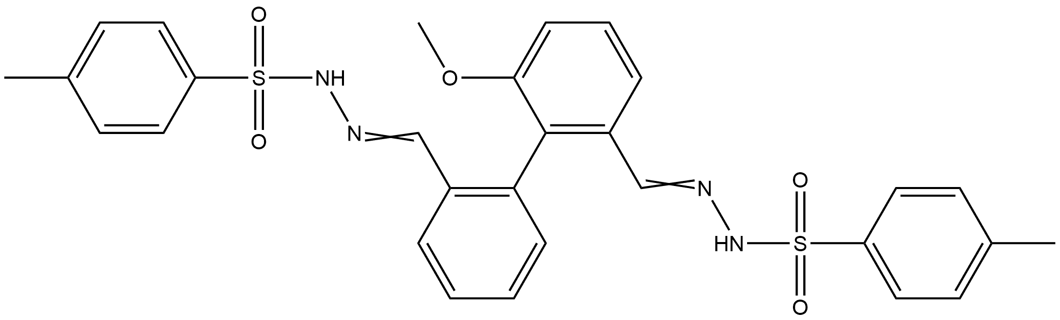 Benzenesulfonic acid, 4-methyl-, 1,1'-[2,2'-[(6-methoxy[1,1'-biphenyl]-2,2'-diyl)dimethylidyne]dihydrazide] Structure