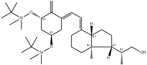 1H-Indene-1-ethanol, 4-[[3,5-bis[[(1,1-dimethylethyl)dimethylsilyl]oxy]-2-methylenecyclohexylidene]ethylidene]octahydro-β,7a-dimethyl-, [1R-[1α(R*),3aβ,4E(1Z,3S*,5R*),7aα]]- (9CI) 구조식 이미지