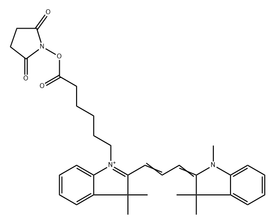 3H-Indolium, 2-[3-(1,3-dihydro-1,3,3-trimethyl-2H-indol-2-ylidene)-1-propen-1-yl]-1-[6-[(2,5-dioxo-1-pyrrolidinyl)oxy]-6-oxohexyl]-3,3-dimethyl- 구조식 이미지