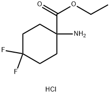 Cyclohexanecarboxylic acid, 1-amino-4,4-difluoro-, ethyl ester, hydrochloride (1:1) Structure