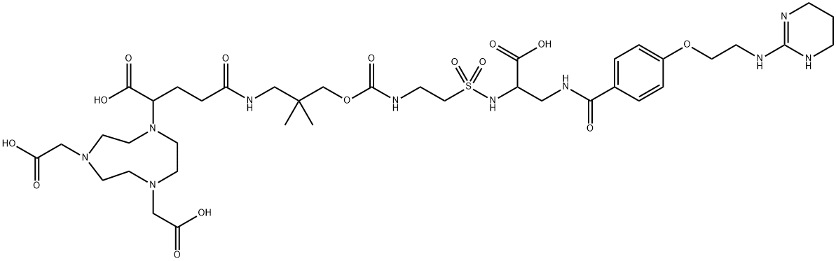 1H-1,4,7-Triazonine-1,4,7-triacetic acid, α1-[15-carboxy-6,6-dimethyl-13,13-dioxido-3,9,18-trioxo-18-[4-[2-[(1,4,5,6-tetrahydro-2-pyrimidinyl)amino]ethoxy]phenyl]-8-oxa-13-thia-4,10,14,17-tetraazaoctadec-1-yl]hexahydro- Structure