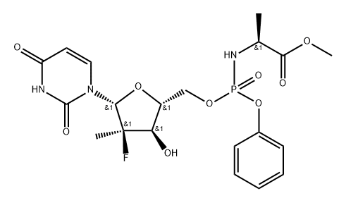 Methyl ((R)-(((2R,3R,4R,5R)-5-(2,4-dioxo-3,4-dihydropyrimidin-1(2H)-yl)-4-fluoro-3-hydroxy-4-methyltetrahydrofuran-2-yl)methoxy)(phenoxy)phosphoryl)-L-alaninate Structure