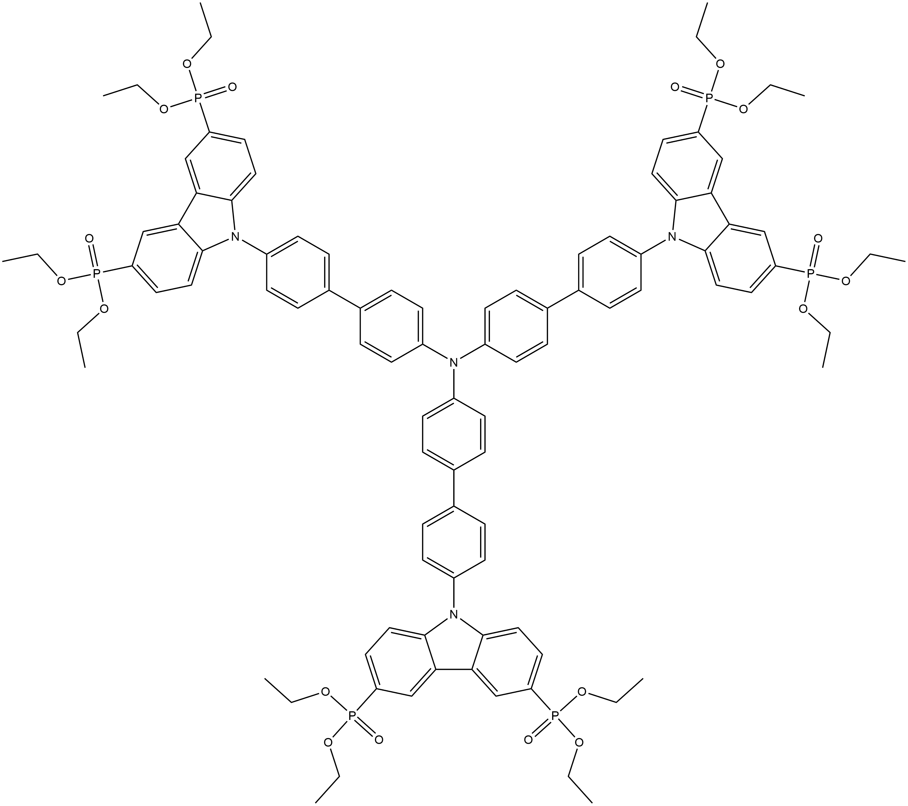 dodecaethyl ((nitrilotris([1,1'-biphenyl]-4',4-diyl))tris(9H-carbazole-9,3,6-triyl))hexakis(phosphonate) 구조식 이미지