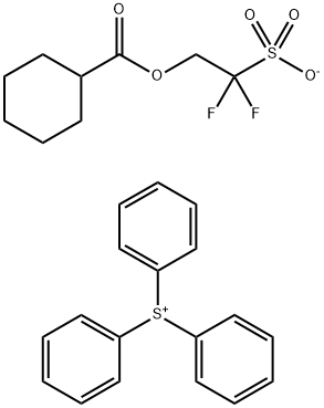 Sulfonium, triphenyl-, salt with 2,2-difluoro-2-sulfoethyl cyclohexanecarboxylate (1:1) Structure