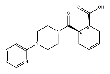 3-Cyclohexene-1-carboxylic acid, 6-[[4-(2-pyridinyl)-1-piperazinyl]carbonyl]-, (1S,6R)- Structure