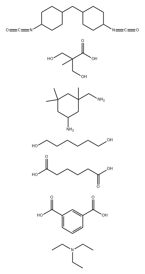 1,2-벤젠디카르복실산,5-아미노-1,3,3-트리메틸시클로헥산메탄아민,헥산디오산,1,6-헥산디올,3-히드록시-2-(히드록시메틸)-2-메틸프로판산및1,1'-와의중합체메틸렌비스[4-이소시아네이토시클로헥산],화합물.N,N-디에틸에탄민함유 구조식 이미지