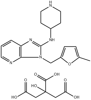 3H-Imidazo[4,5-b]pyridin-2-amine, 3-[(5-methyl-2-furanyl)methyl]-N-4-piperidinyl-, 2-hydroxy-1,2,3-propanetricarboxylate (1:1) 구조식 이미지