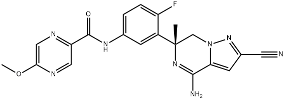 2-Pyrazinecarboxamide, N-[3-[(6R)-4-amino-2-cyano-6,7-dihydro-6-methylpyrazolo[1,5-a]pyrazin-6-yl]-4-fluorophenyl]-5-methoxy- 구조식 이미지