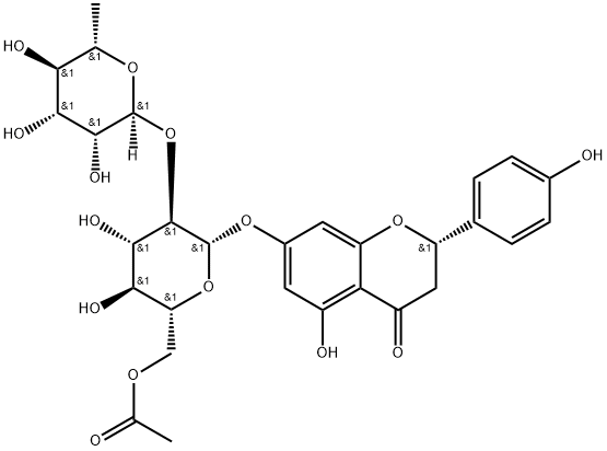 4H-1-Benzopyran-4-one, 7-[[6-O-acetyl-2-O-(6-deoxy-α-L-mannopyranosyl)-β-D-glucopyranosyl]oxy]-2,3-dihydro-5-hydroxy-2-(4-hydroxyphenyl)-, (2S)- 구조식 이미지