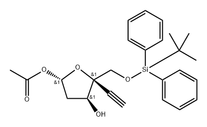(2S,4S,5R)-5-(((tert-Butyldiphenylsilyl)oxy)methyl)-5-ethynyl-4-hydroxytetrahydrofuran-2-yl acetate 구조식 이미지