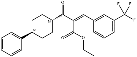 Cyclohexanepropanoic acid, β-oxo-4-phenyl-α-[[3-(trifluoromethyl)phenyl]methylene]-, ethyl ester, trans-(αZ)- Structure