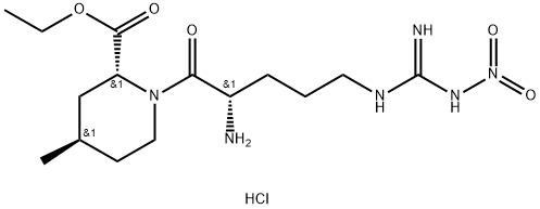 2-Piperidinecarboxylic acid, 1-[(2S)-2-amino-5-[[imino(nitroamino)methyl]amino]-1-oxopentyl]-4-methyl-, ethyl ester, hydrochloride (1:2), (2R,4R)- 구조식 이미지