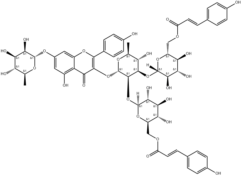 4H-1-Benzopyran-4-one, 7-[(6-deoxy-α-L-mannopyranosyl)oxy]-5-hydroxy-2-(4-hydroxyphenyl)-3-[[O-6-O-[(2E)-3-(4-hydroxyphenyl)-1-oxo-2-propen-1-yl]-β-D-glucopyranosyl-(1→2)-O-[6-O-[(2E)-3-(4-hydroxyphenyl)-1-oxo-2-propen-1-yl]-β-D-glucopyranosyl-(1→3)]-6-deoxy-α-L-mannopyranosyl]oxy]- Structure