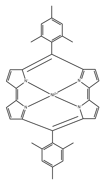 Nickel, [6,15-bis(2,4,6-trimethylphenyl)-19,20,21,22-tetraazapentacyclo[14.2.1.12,5.17,10.111,14]docosa-1(19),2,4,6,8,10(21),11,13,15,17-decaenato(2-)-κN19,κN20,κN21,κN22]-, (SP-4-1)- Structure