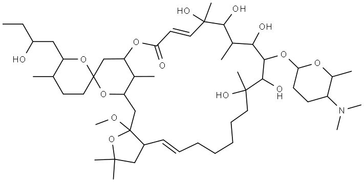 Spiro[22,26-methano-20H,24H-furo[2,3-h][1,5]dioxacyclohexacosin-24,2′-[2H]pyran]-20-one, 13-[[5-(dimethylamino)tetrahydro-6-methyl-2H-pyran-2-yl]oxy]-2,3,3′,3a,4′,5′,6,6′,7,8,9,10,11,12,13,14,15,16,17,22,23,26,27,27a-tetracosahydro-11,12,14,16,17-pentahydroxy-6′-(2-hydroxybutyl)-27a-methoxy-2,2,5′,11,15,17,28-heptamethyl- Structure
