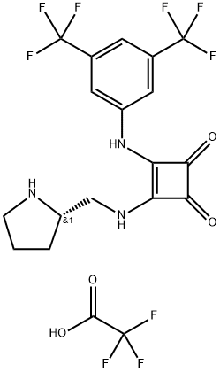 3-Cyclobutene-1,2-dione, 3-[[3,5-bis(trifluoromethyl)phenyl]amino]-4-[[(2S)-2-pyrrolidinylmethyl]amino]-, 2,2,2-trifluoroacetate (1:1) Structure