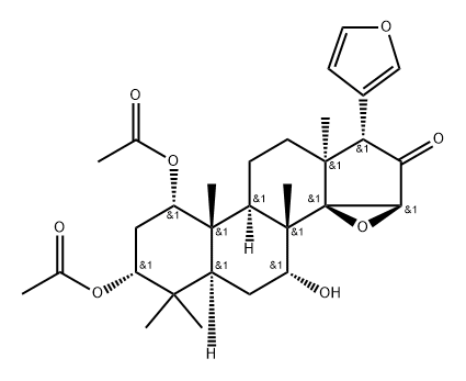 (13α,17α)-1α,3α-Diacetoxy-14β,15β:21,23-diepoxy-7α-hydroxy-4,4,8-trimethyl-24-nor-5α-chola-20,22-dien-16-one 구조식 이미지
