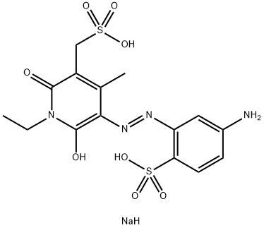 Sodium hydrogen 4-amino-2-{[1-ethyl-2-hydroxy-4-methyl-6-oxo-5-(sulfonatomethyl)-1,6-dihydropyridin-3-yl]diazenyl}benzenesulfonate (1:1:1) Structure