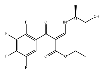 Benzenepropanoic acid, 2,3,4,5-tetrafluoro-α-[[[(1S)-2-hydroxy-1-methylethyl]amino]methylene]-β-oxo-, ethyl ester, (αE)- Structure