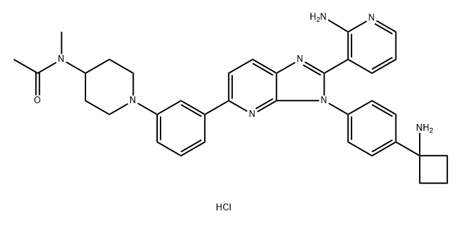 Acetamide, N-[1-[3-[3-[4-(1-aminocyclobutyl)phenyl]-2-(2-amino-3-pyridinyl)-3H-imidazo[4,5-b]pyridin-5-yl]phenyl]-4-piperidinyl]-N-methyl-, hydrochloride (1:3) Structure