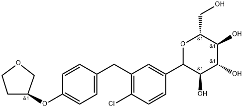 D-Glucitol, 1,5-anhydro-1-C-[4-chloro-3-[[4-[[(3S)-tetrahydro-3-furanyl]oxy]phenyl]methyl]phenyl]- 구조식 이미지