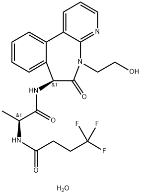 Butanamide, N-[(1S)-2-[[(7S)-6,7-dihydro-5-(2-hydroxyethyl)-6-oxo-5H-pyrido[3,2-a][3]benzazepin-7-yl]amino]-1-methyl-2-oxoethyl]-4,4,4-trifluoro-, hydrate (1:1) 구조식 이미지