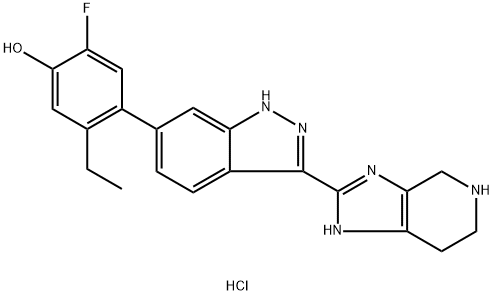 Phenol, 5-ethyl-2-fluoro-4-[3-(4,5,6,7-tetrahydro-3H-imidazo[4,5-c]pyridin-2-yl)-1H-indazol-6-yl]-, hydrochloride (1:2) Structure