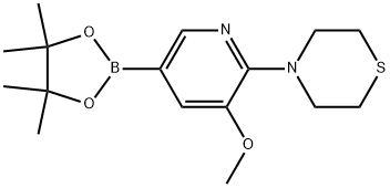 Thiomorpholine, 4-[3-methoxy-5-(4,4,5,5-tetramethyl-1,3,2-dioxaborolan-2-yl)-2-pyridinyl]- Structure