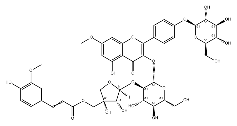 4H-1-Benzopyran-4-one, 2-[4-(β-D-glucopyranosyloxy)phenyl]-5-hydroxy-3-[[2-O-[5-O-[3-(4-hydroxy-3-methoxyphenyl)-1-oxo-2-propenyl]-D-apio-β-D-furanosyl]-β-D-glucopyranosyl]oxy]-7-methoxy- (9CI) 구조식 이미지