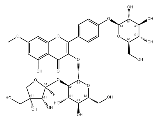 3-O-β-D-apiofuranosyl(1-2)-β-D-glucopyranosyl rhamnocitrin 4'-O-β-D-glucopyranoside 구조식 이미지