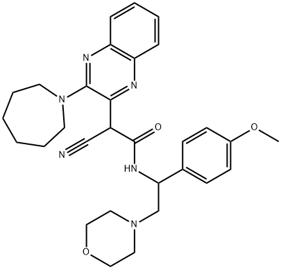 2-Quinoxalineacetamide, α-cyano-3-(hexahydro-1H-azepin-1-yl)-N-[1-(4-methoxyphenyl)-2-(4-morpholinyl)ethyl]- Structure