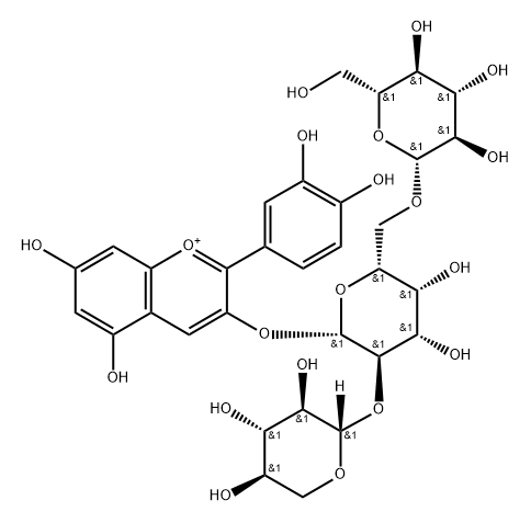 Cyanidin 3-glucopyranosyl-(1→6)-[3-xylopyranosyl-(1→2)]-galactopyranoside Structure