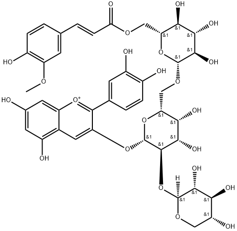 Cyanidin 3-O-[β-D-Xylopyranosyl-(1,2)-[(4-hydroxy-3-methoxycinnamoyl)-(6)-β-D-glucopyranosyl-(1,6)]-β-D-galactopyranoside] Structure