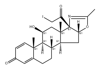 5'H-Pregna-1,4-dieno[17,16-d]oxazole-3,20-dione, 11-hydroxy-21-iodo-2'-methyl-, (11β,16β)- Structure