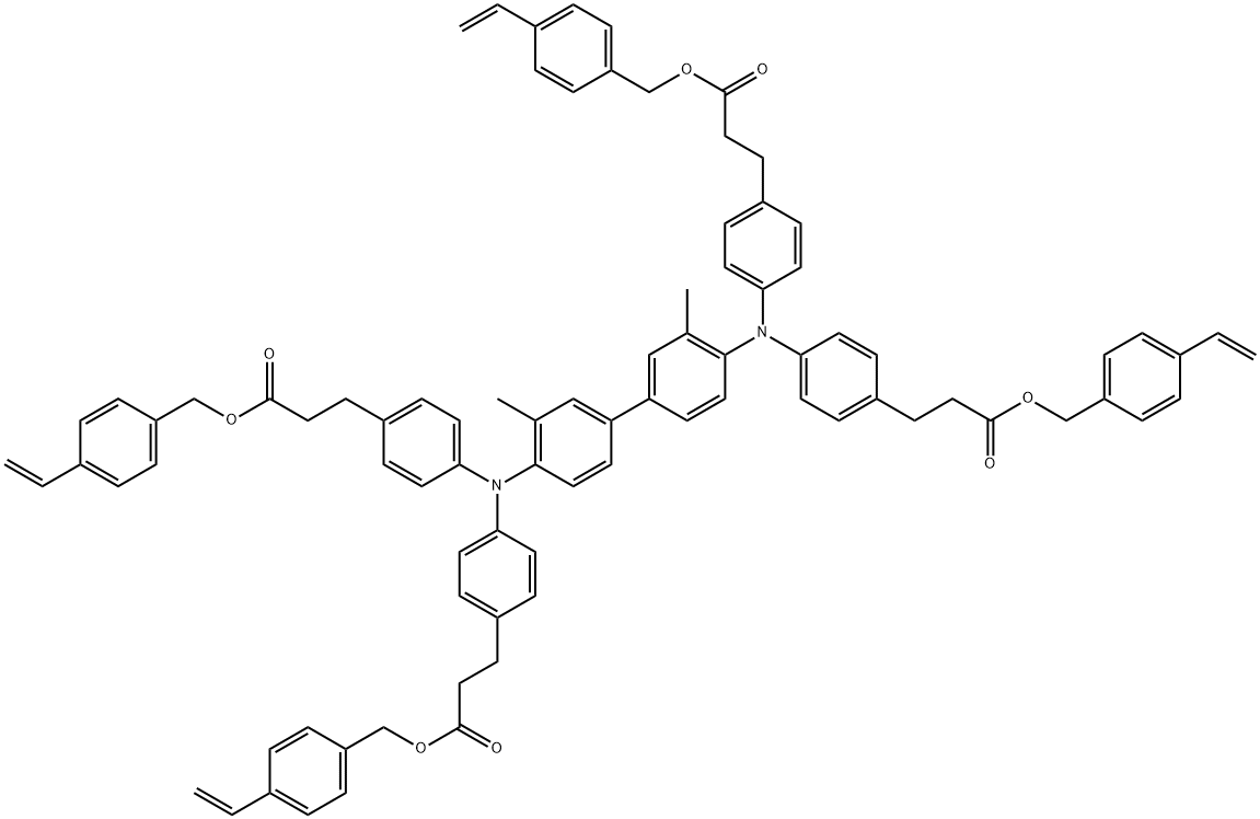 4,4′,4′′,4′′′-[(3,3′-dimethyl[1,1′-biphenyl]-4,4′-diyl)dinitrilo]tetrakis- 1,1′,1′′,1′′′-tetrakis[(4-ethenylphenyl)methyl] benzenepropanoic acid  ester Structure