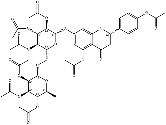 4H-1-Benzopyran-4-one, 5-(acetyloxy)-2-[4-(acetyloxy)phenyl]-2,3-dihydro-7-[[2,3,4-tri-O-acetyl-6-O-(2,3,4-tri-O-acetyl-6-deoxy-α-L-mannopyranosyl)-β-D-glucopyranosyl]oxy]-, (2S)- Structure