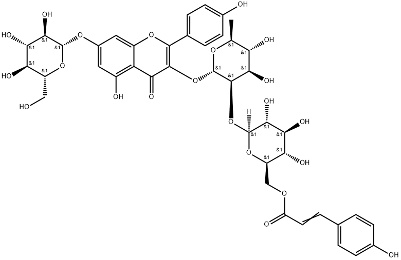 4H-1-Benzopyran-4-one, 3-[[6-deoxy-2-O-[6-O-[3-(4-hydroxyphenyl)-1-oxo-2-propen-1-yl]-β-D-glucopyranosyl]-α-L-mannopyranosyl]oxy]-7-(β-D-glucopyranosyloxy)-5-hydroxy-2-(4-hydroxyphenyl)- Structure