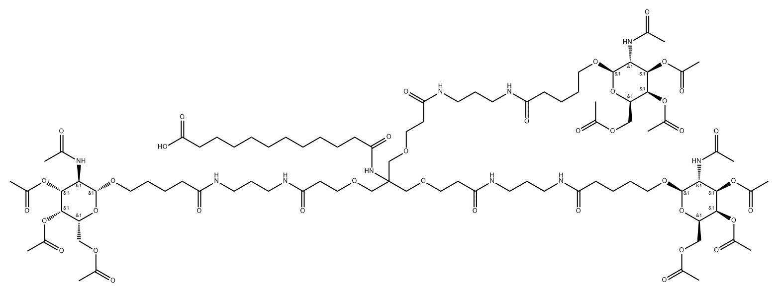16-Oxa-13,20,24-triazanonacosanoic acid, 12,19,25-trioxo-14,14-bis[[3-oxo-3-[[3-[[1-oxo-5-[[3,4,6-tri-O-acetyl-2-(acetylamino)-2-deoxy-β-D-galactopyranosyl]oxy]pentyl]amino]propyl]amino]propoxy]methyl]-29-[[3,4,6-tri-O-acetyl-2-(acetylamino)-2-deoxy-β-D-galactopyranosyl]oxy]- Structure