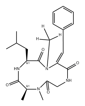 Cyclo[N-methyl-L-alanyl-L-leucyl-(αZ)-α,β-didehydro-N-(methyl-d3)phenylalanylglycyl] Structure