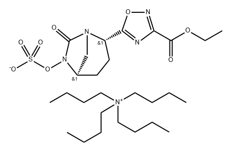 1-Butanaminium, N,N,N-tributyl-, ethyl 5-[(2S, 5R)-7-oxo-6-(sulfooxy)-1,6-diazabicyclo[3.2.1] oct-2-yl]-1,2,4-oxadiazole-3-carboxylate (1:1) Structure