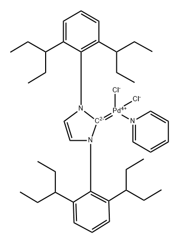 Palladium, [1,3-bis[2,6-bis(1-ethylpropyl)phenyl]-1,3-dihydro-2H-imidazol-2-ylidene]dichloro(pyridine)-, (SP-4-1)- Structure
