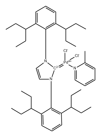 Palladium, [1,3-bis[2,6-bis(1-ethylpropyl)phenyl]-1,3-dihydro-2H-imidazol-2-ylidene]dichloro(2-methylpyridine)-, (SP-4-1)- Structure