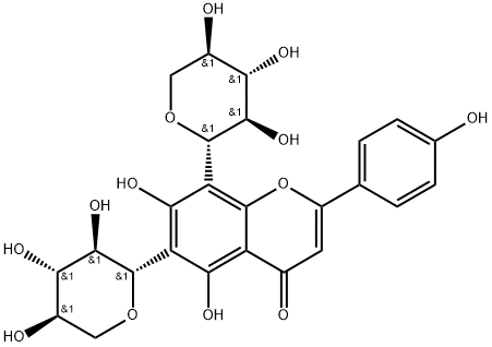 4H-1-Benzopyran-4-one, 5,7-dihydroxy-2-(4-hydroxyphenyl)-6,8-di-β-D-xylopyranosyl- Structure