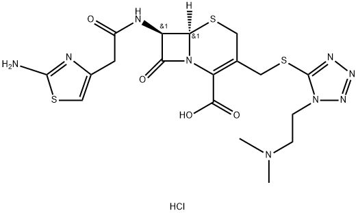 5-Thia-1-azabicyclo[4.2.0]oct-2-ene-2-carboxylic acid, 7-[[2-(2-amino-4-thiazolyl)acetyl]amino]-3-[[[1-[2-(dimethylamino)ethyl]-1H-tetrazol-5-yl]thio]methyl]-8-oxo-, hydrochloride (1:1), (6R,7R)- 구조식 이미지