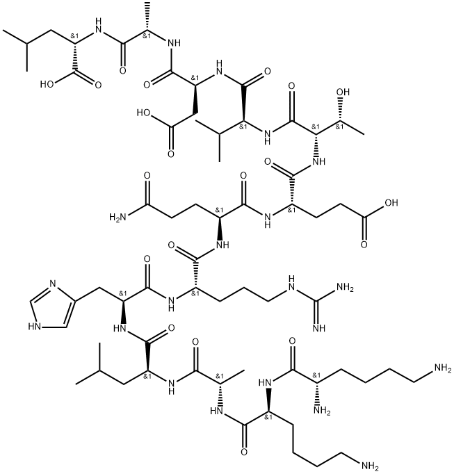 L-Leucine, L-lysyl-L-lysyl-L-alanyl-L-leucyl-L-histidyl-L-arginyl-L-glutaminyl-L-α-glutamyl-L-threonyl-L-valyl-L-α-aspartyl-L-alanyl- Structure