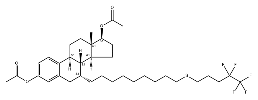 (7R,13S,17S)-13-methyl-7-(9-((4,4,5,5,5-pentafluoropentyl)thio)nonyl)-7,8,9,11,12,13,14,15,16,17-decahydro-6H-cyclopenta[a]phenanthrene-3,17-diyl diacetate Structure